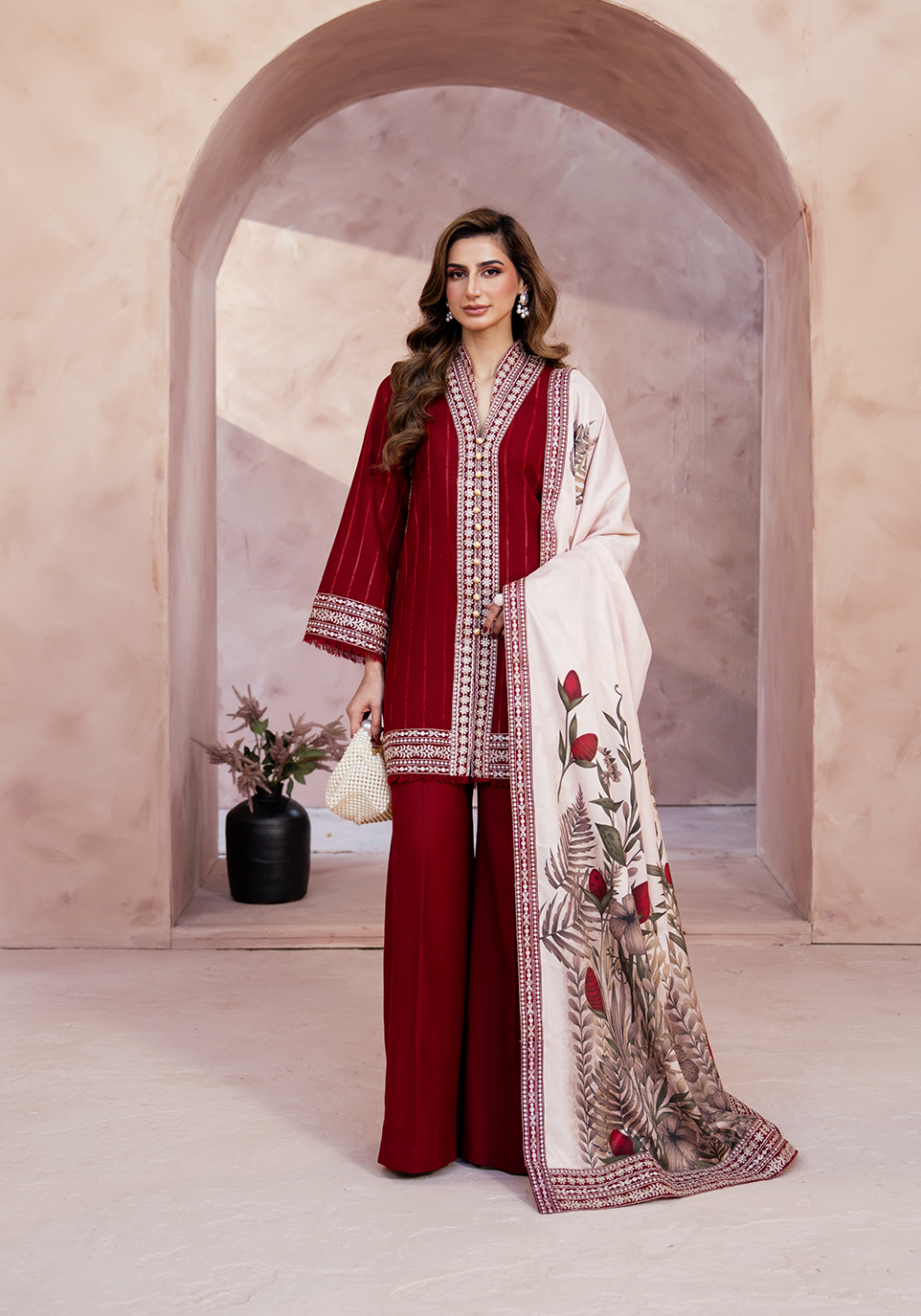 RED WHISPER Velvet Pakistani Formal Dresses