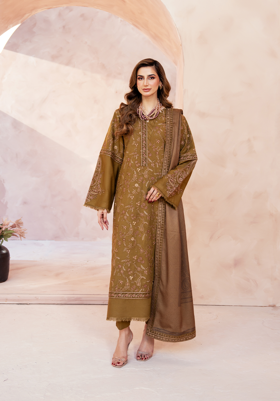 OLIVE REVERIE Embroidered Pakistani Dress