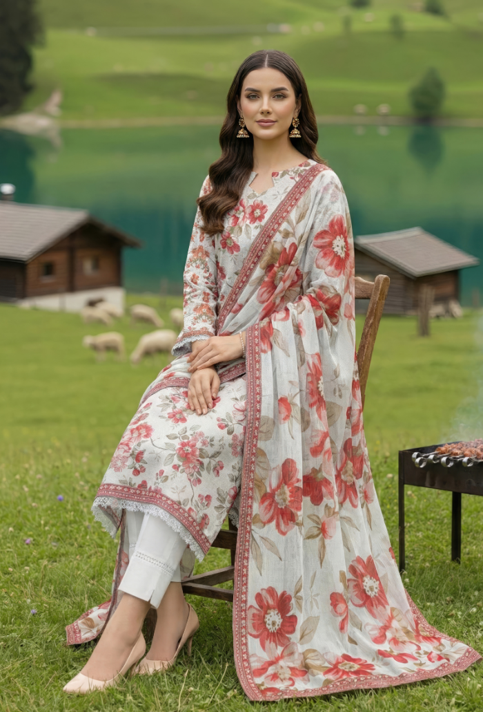 Floral - D06 Chiffon Pakistani Summer Dresses - Humdum - 3