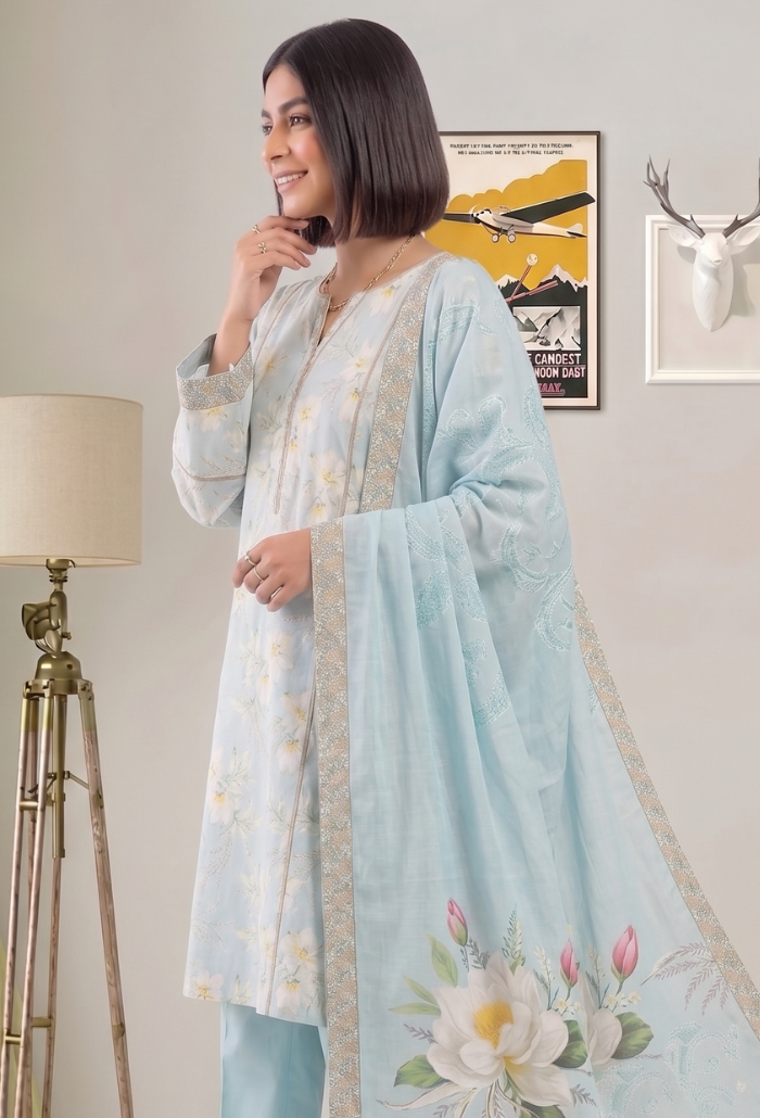 Floral Lawn Cotton Pakistani Summer Dresses - Humdum - 2