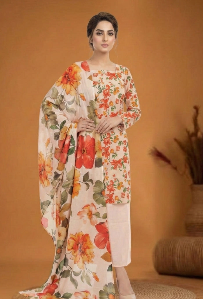 Floral Lawn Cotton Pakistani Summer Dresses - Humdum - 1