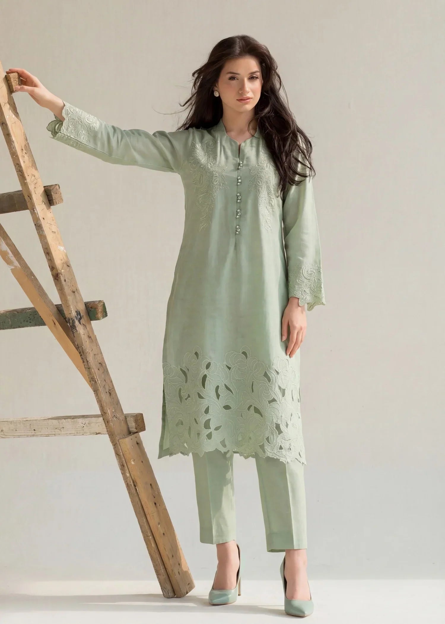 Zayna - Pista Premium Fabric Pakistani Summer Dresses - Sahiba-clothing - 1