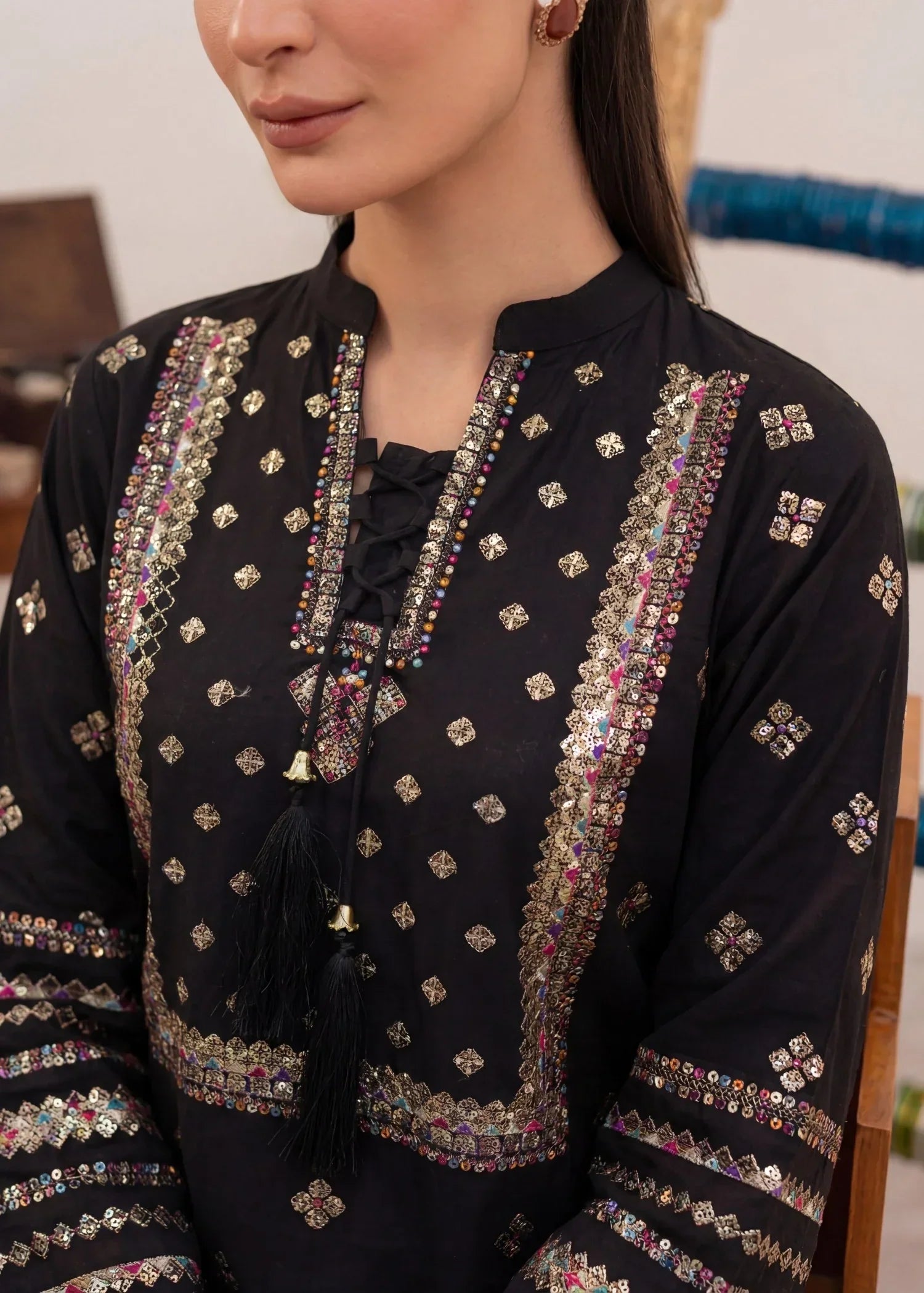 Laleh Rose - Black Premium Fabric Pakistani Summer Dresses - Sahiba-clothing - 4