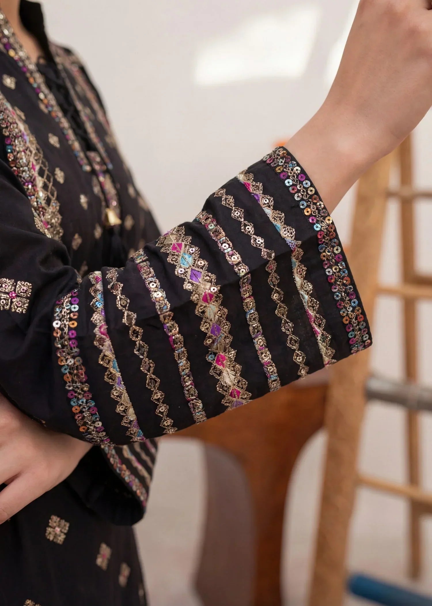 Laleh Rose - Black Premium Fabric Pakistani Summer Dresses - Sahiba-clothing - 5