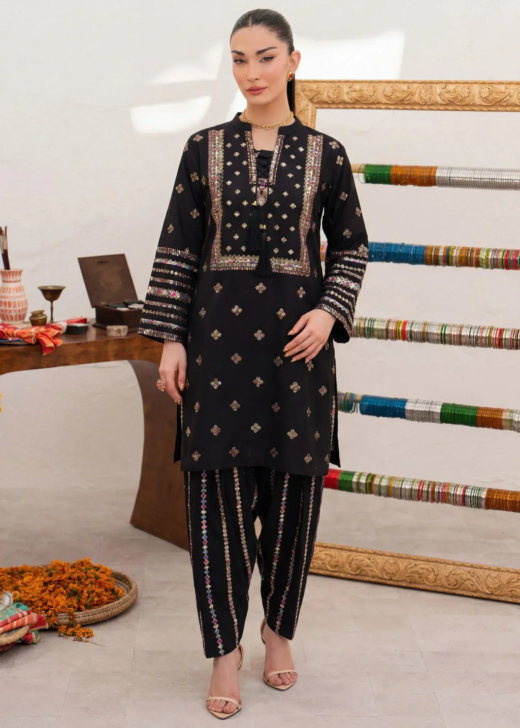Laleh Rose - Black Premium Fabric Pakistani Summer Dresses - Sahiba-clothing - 1