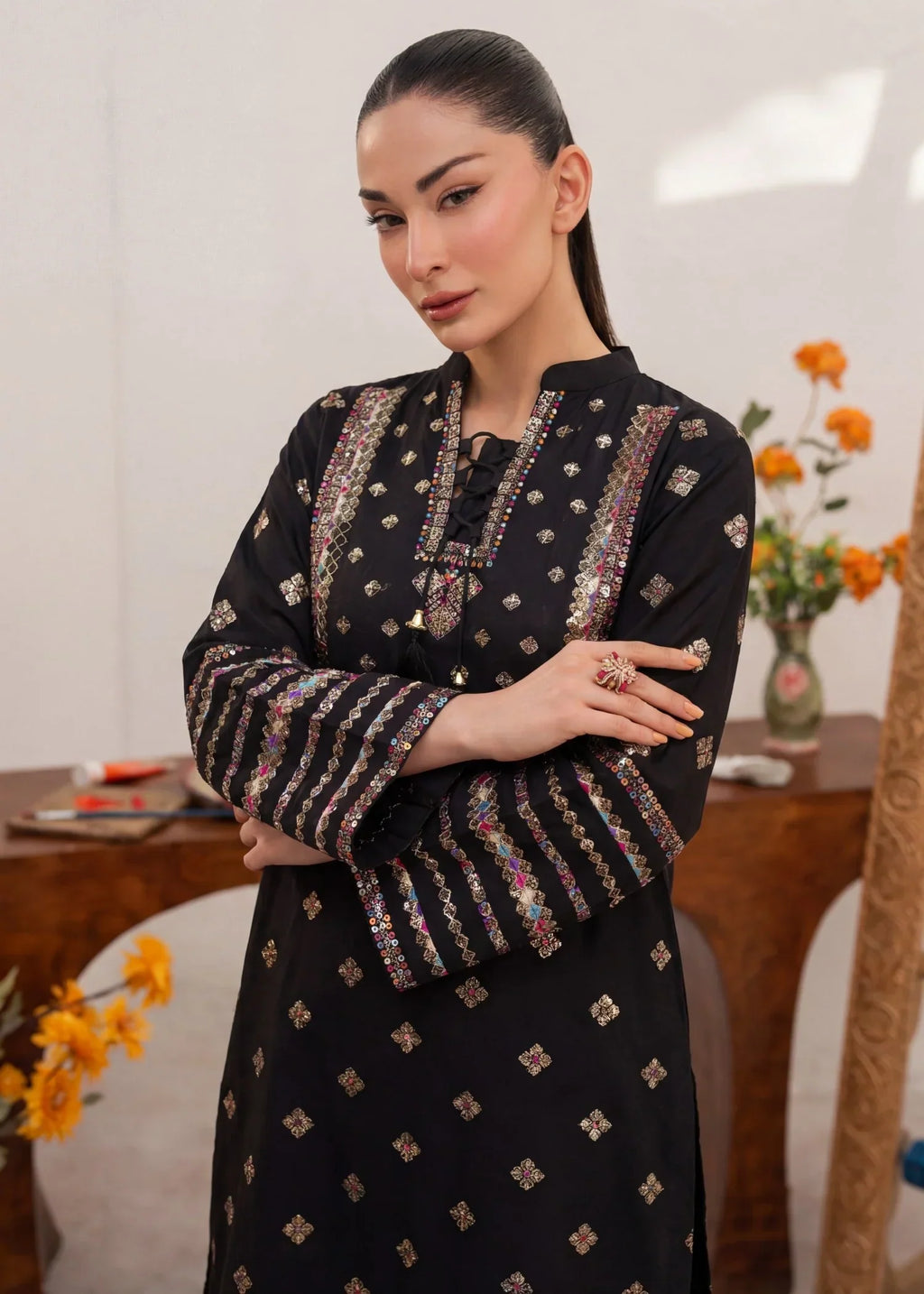 Laleh Rose - Black Premium Fabric Pakistani Summer Dresses - Sahiba-clothing - 3