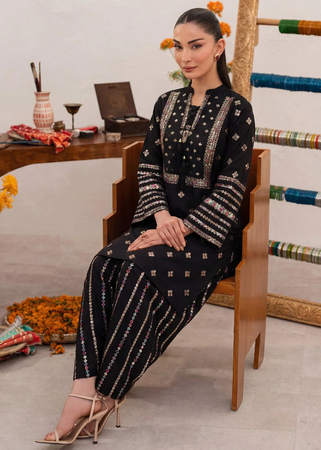 Laleh Rose - Black Premium Fabric Pakistani Summer Dresses - Sahiba-clothing - 7