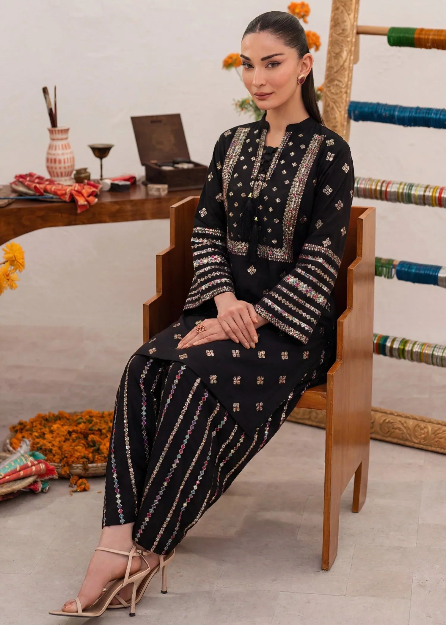 Laleh Rose - Black Premium Fabric Pakistani Summer Dresses - Sahiba-clothing - 7