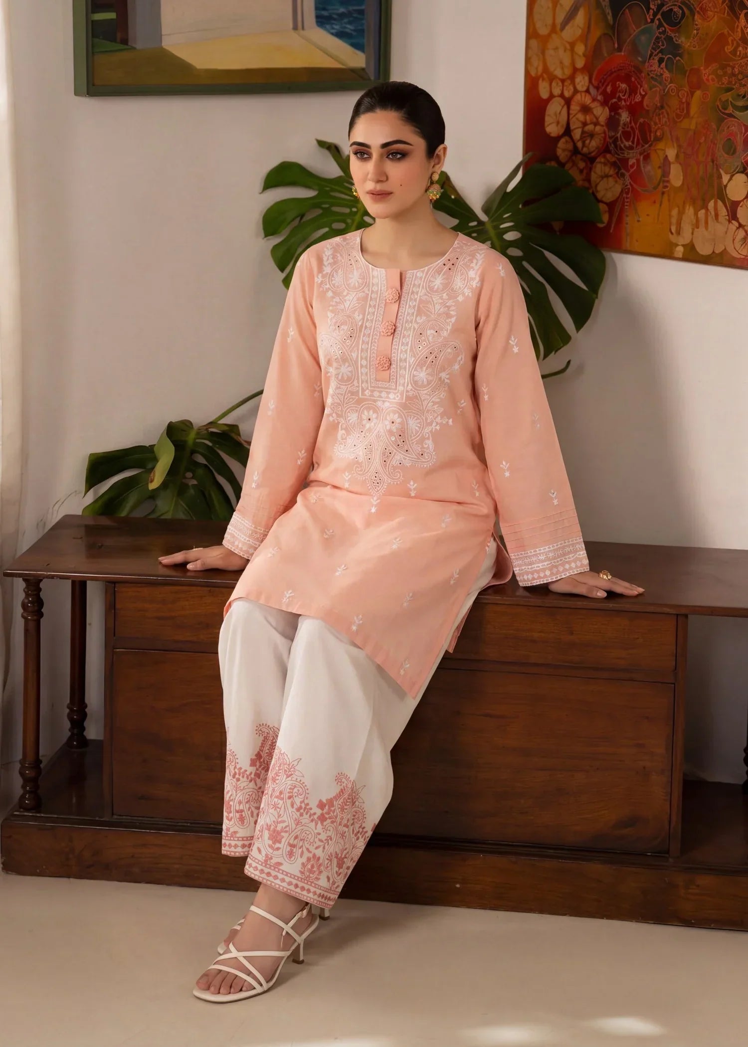 Honey Peach Premium Fabric Pakistani Summer Dresses - Sahiba-clothing - 6
