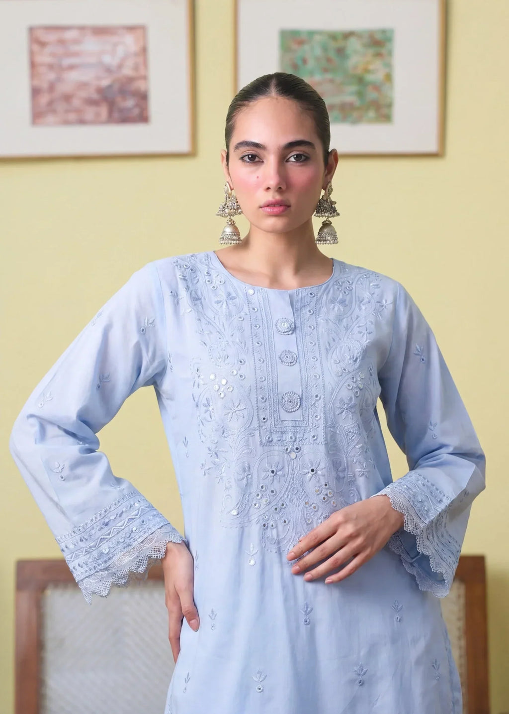 Honey Sky-blue Premium Fabric Pakistani Summer Dresses - Sahiba-clothing - 2
