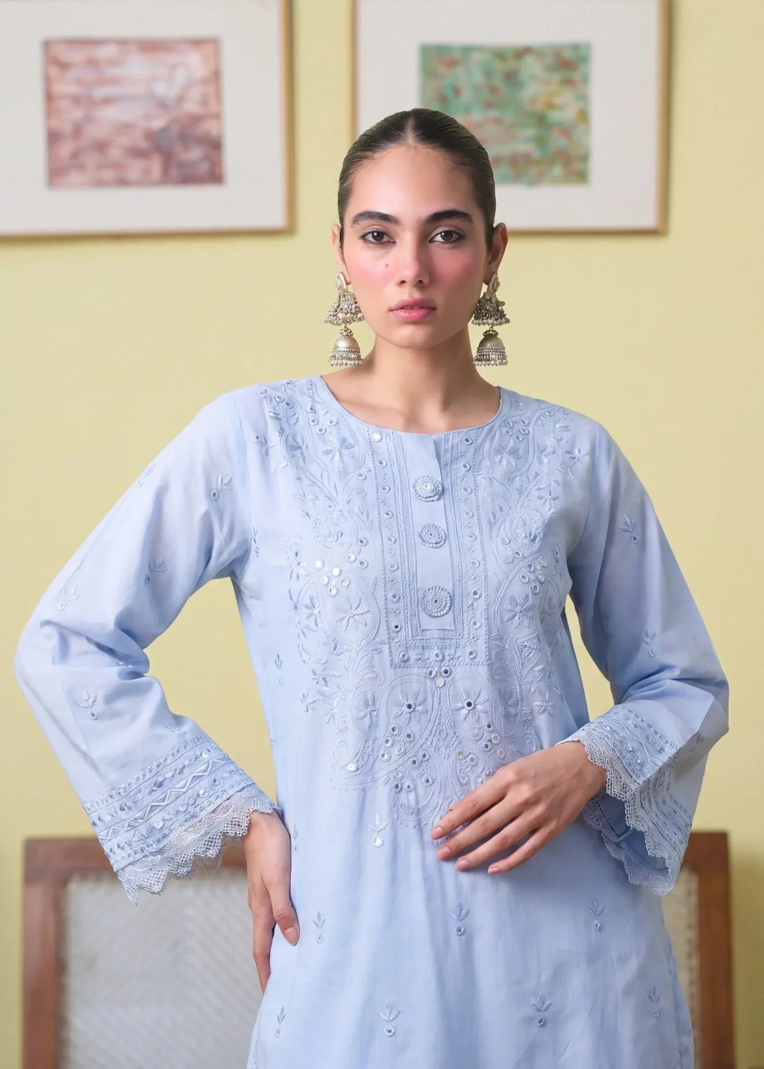 Honey Sky-blue Premium Fabric Pakistani Summer Dresses - Sahiba-clothing - 2