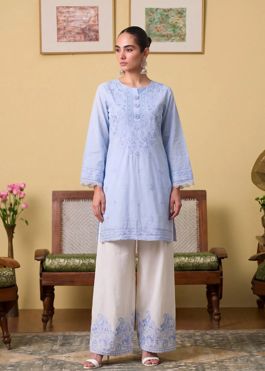Honey Sky-blue Premium Fabric Pakistani Summer Dresses - Sahiba-clothing - 1
