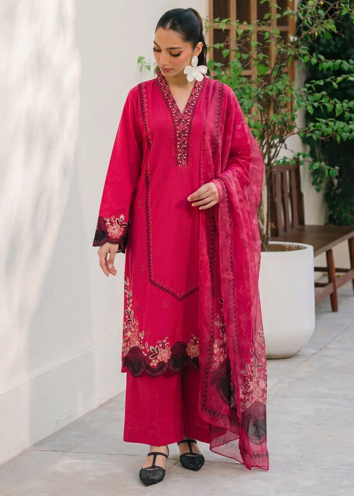 Khajista Maroon Premium Fabric Pakistani Summer Dresses - Sahiba-clothing - 1