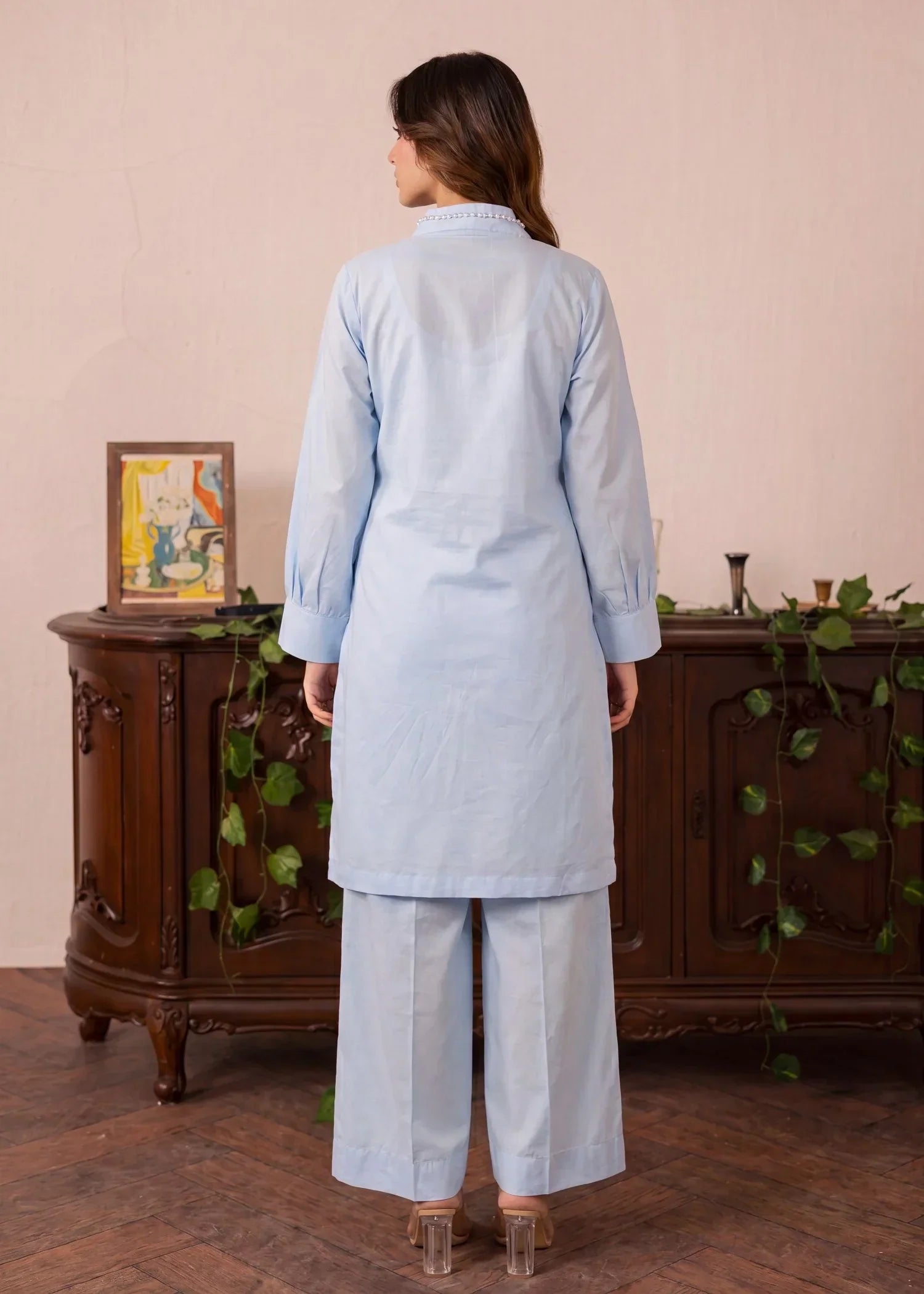 Ametrine Sky Blue Premium Fabric Pakistani Winter Dresses - Sahiba-clothing - 2