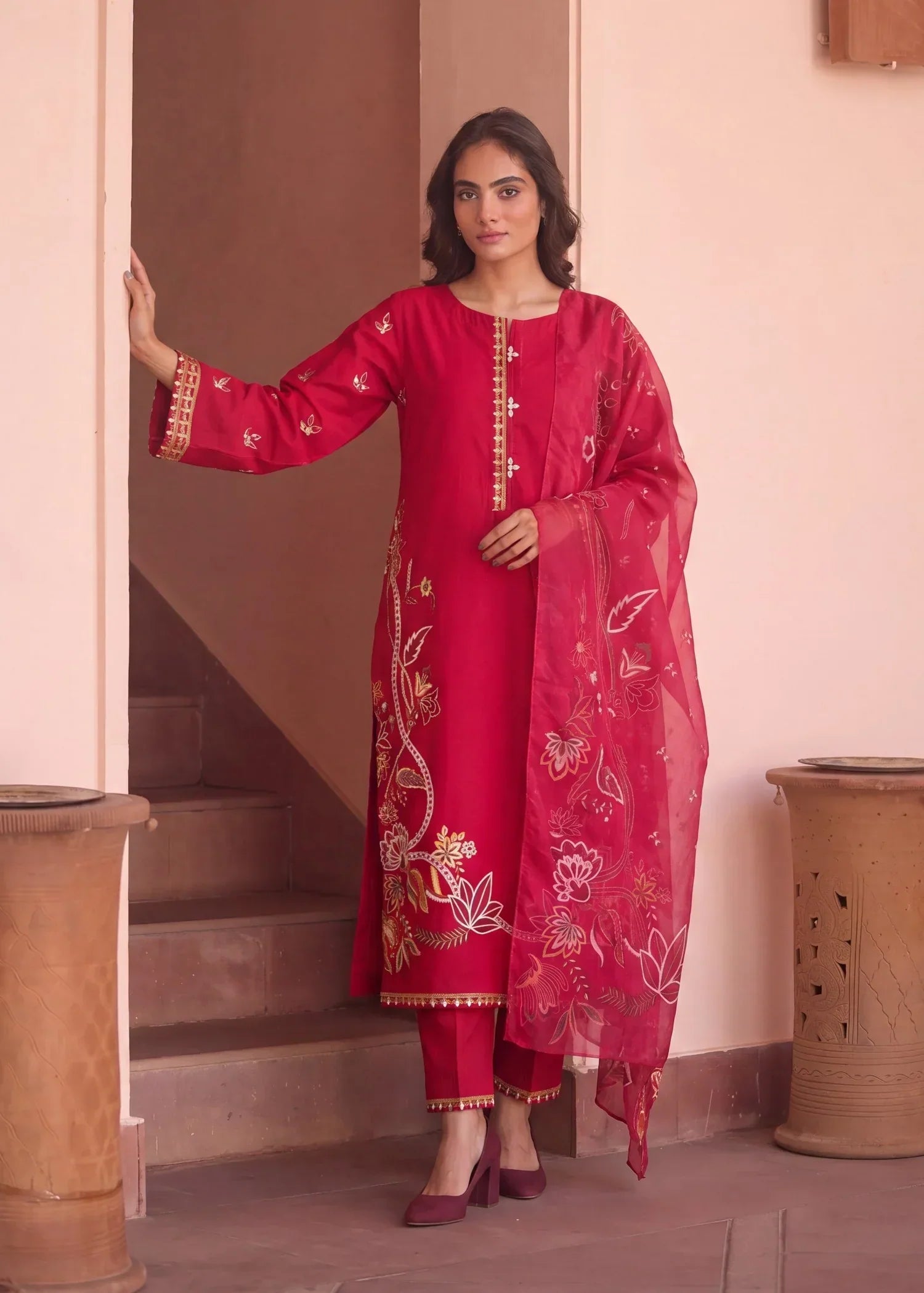 Calyx Maroon Premium Fabric Pakistani Summer Dresses - Sahiba-clothing - 1