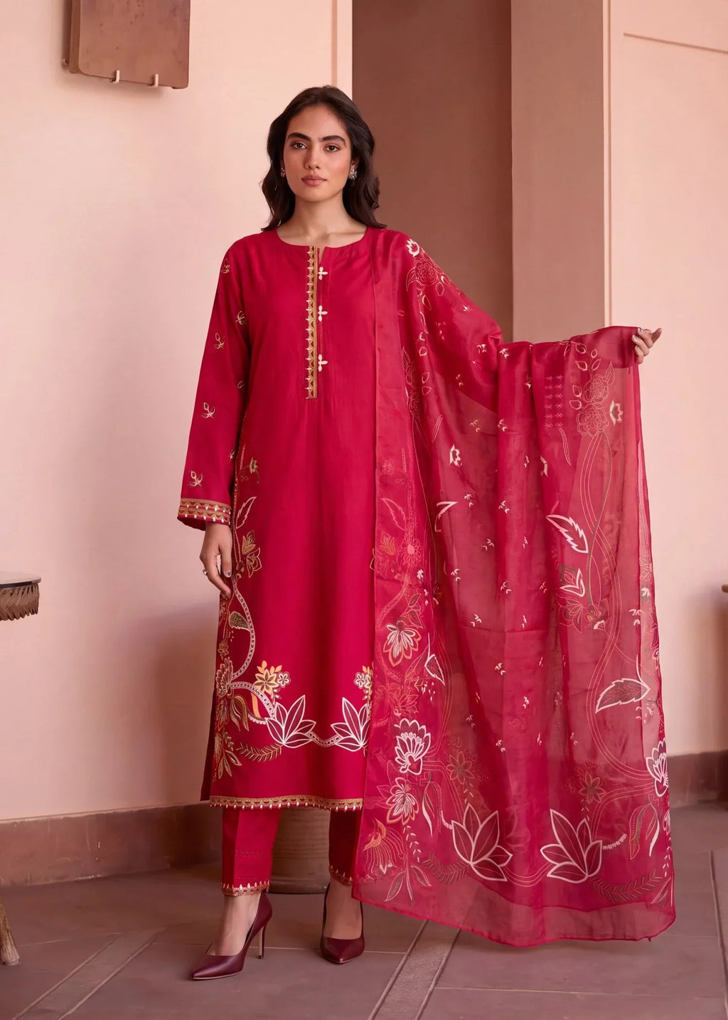 Calyx Maroon Premium Fabric Pakistani Summer Dresses - Sahiba-clothing - 7