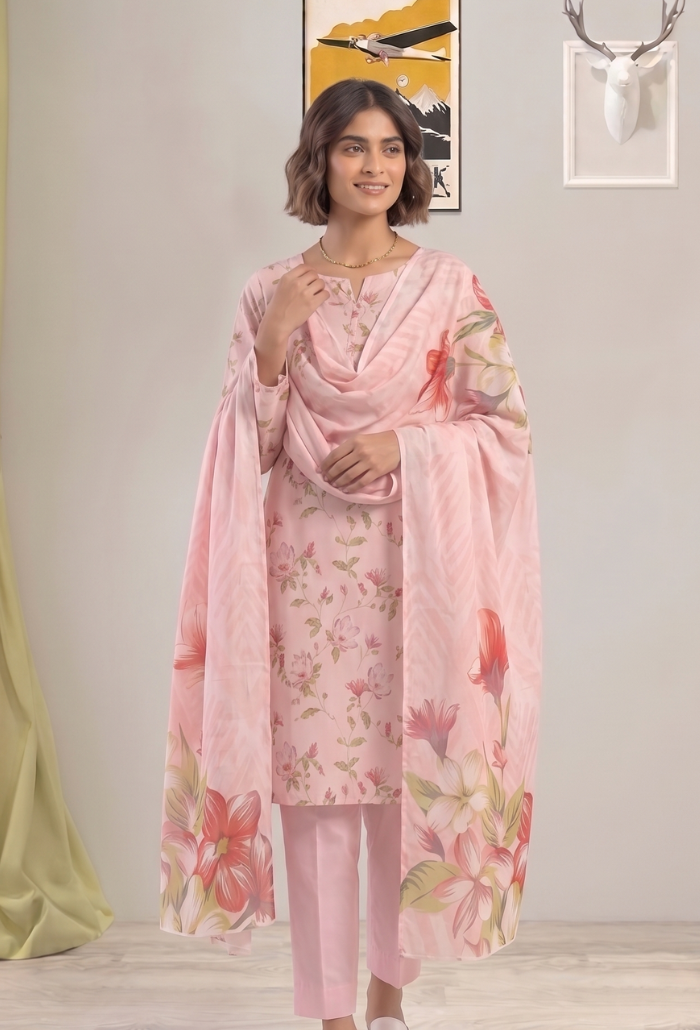 Floral Lawn Cotton Pakistani Summer Dresses - Humdum - 1