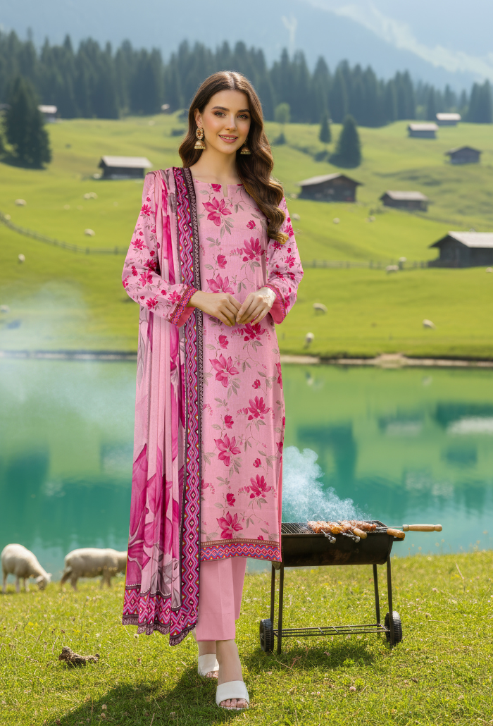 Floral - D01 Chiffon Pakistani Summer Dresses - Humdum - 1