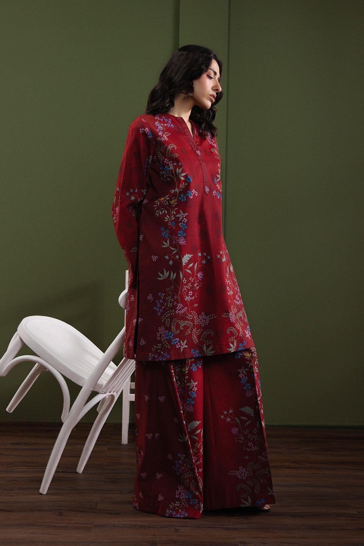 Softgirl Scarlet Velvet Pakistani Summer Dresses - Afrozeh - 3