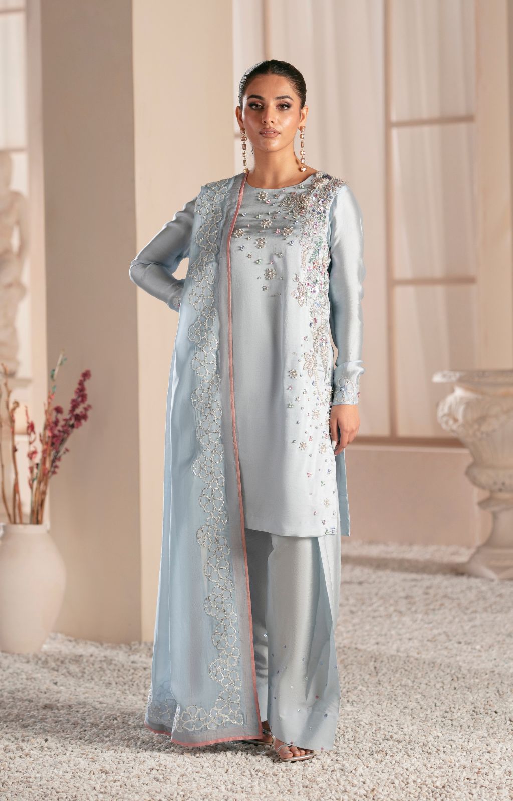 Midnight Bloom Silk Pakistani Casuals Dresses