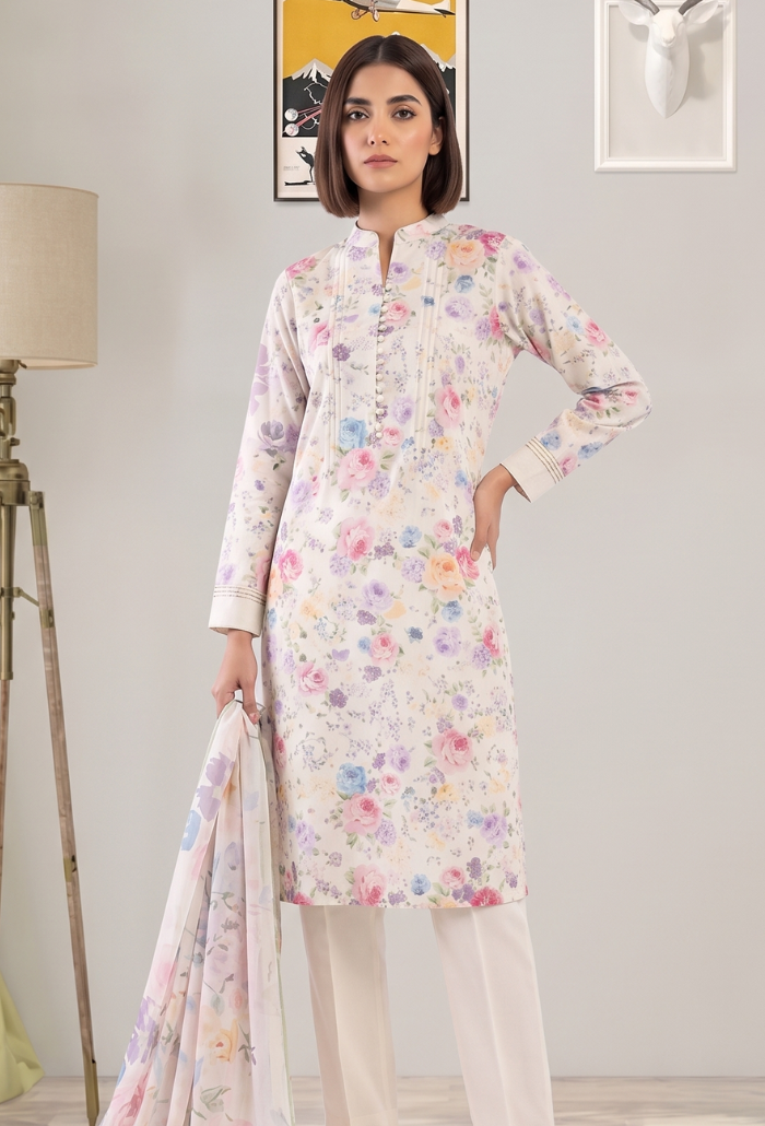 Floral Lawn Cotton Pakistani Summer Dresses - Humdum - 1