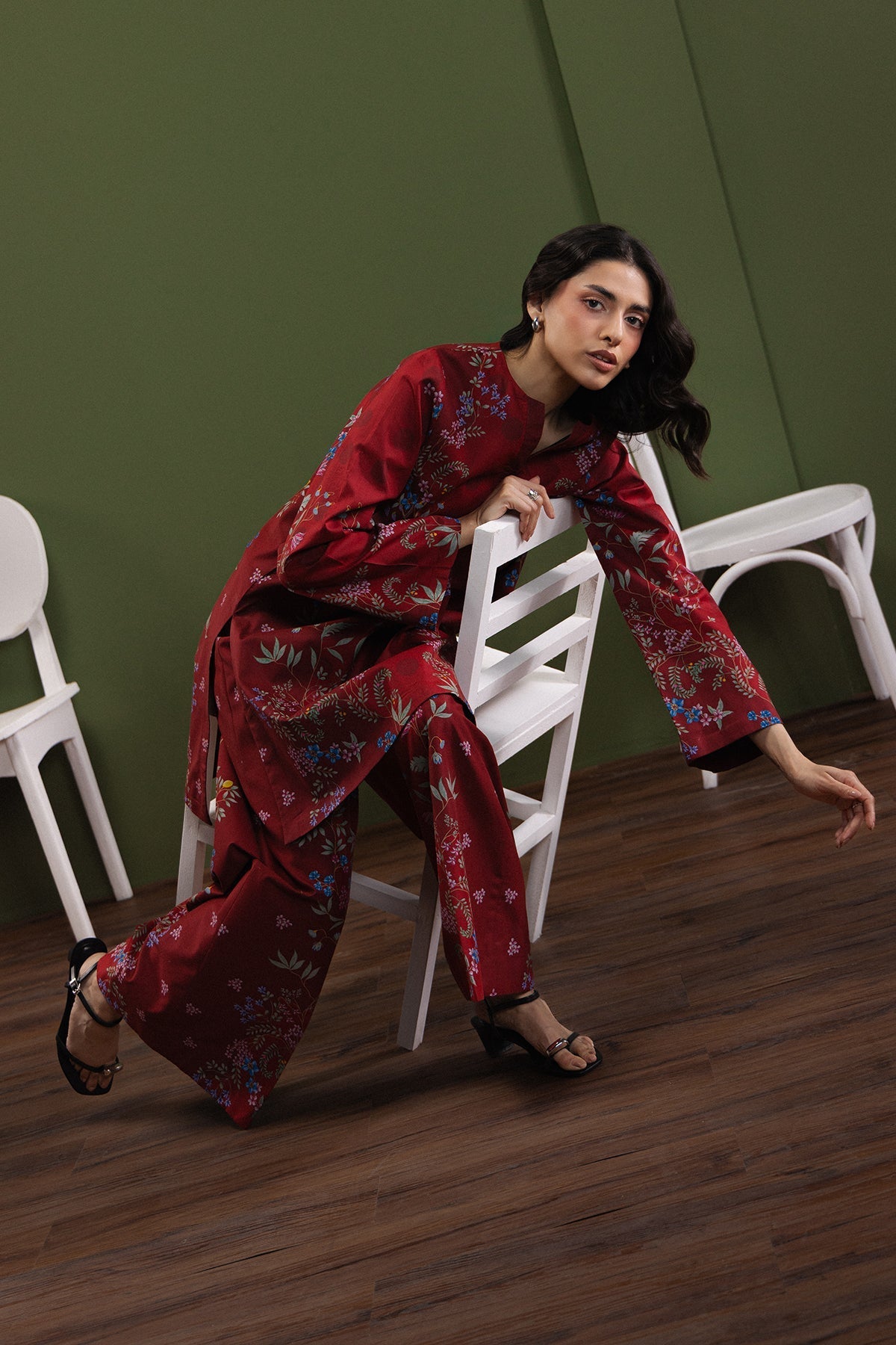 Softgirl Scarlet Velvet Pakistani Summer Dresses - Afrozeh - 4