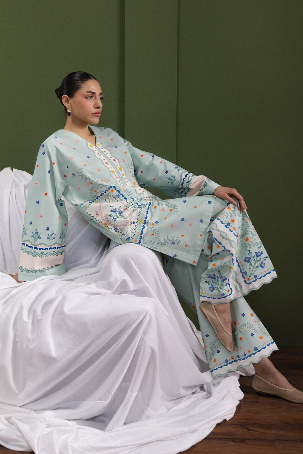 Spring Calm Cambric Pakistani Summer Dresses - Afrozeh - 5