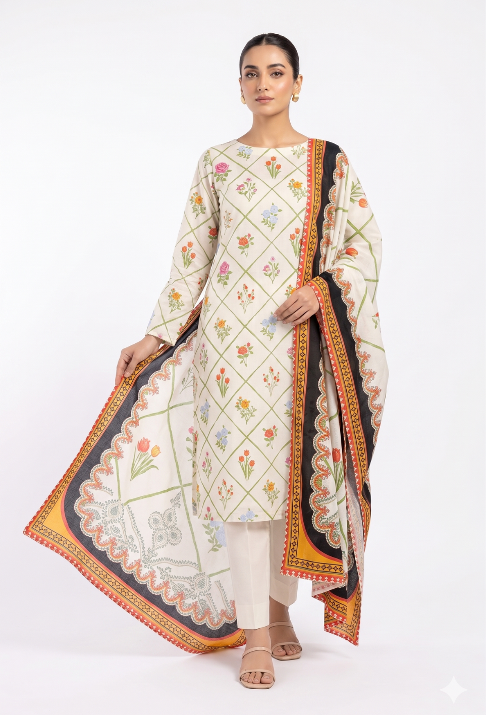 Floral - D01 Lawn Pakistani Summer Dresses - Humdum - 1