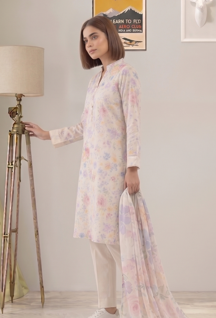 Floral Lawn Cotton Pakistani Summer Dresses - Humdum - 3