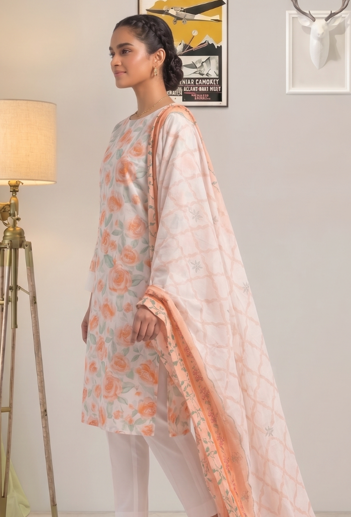 Floral Lawn Cotton Pakistani Summer Dresses - Humdum - 2
