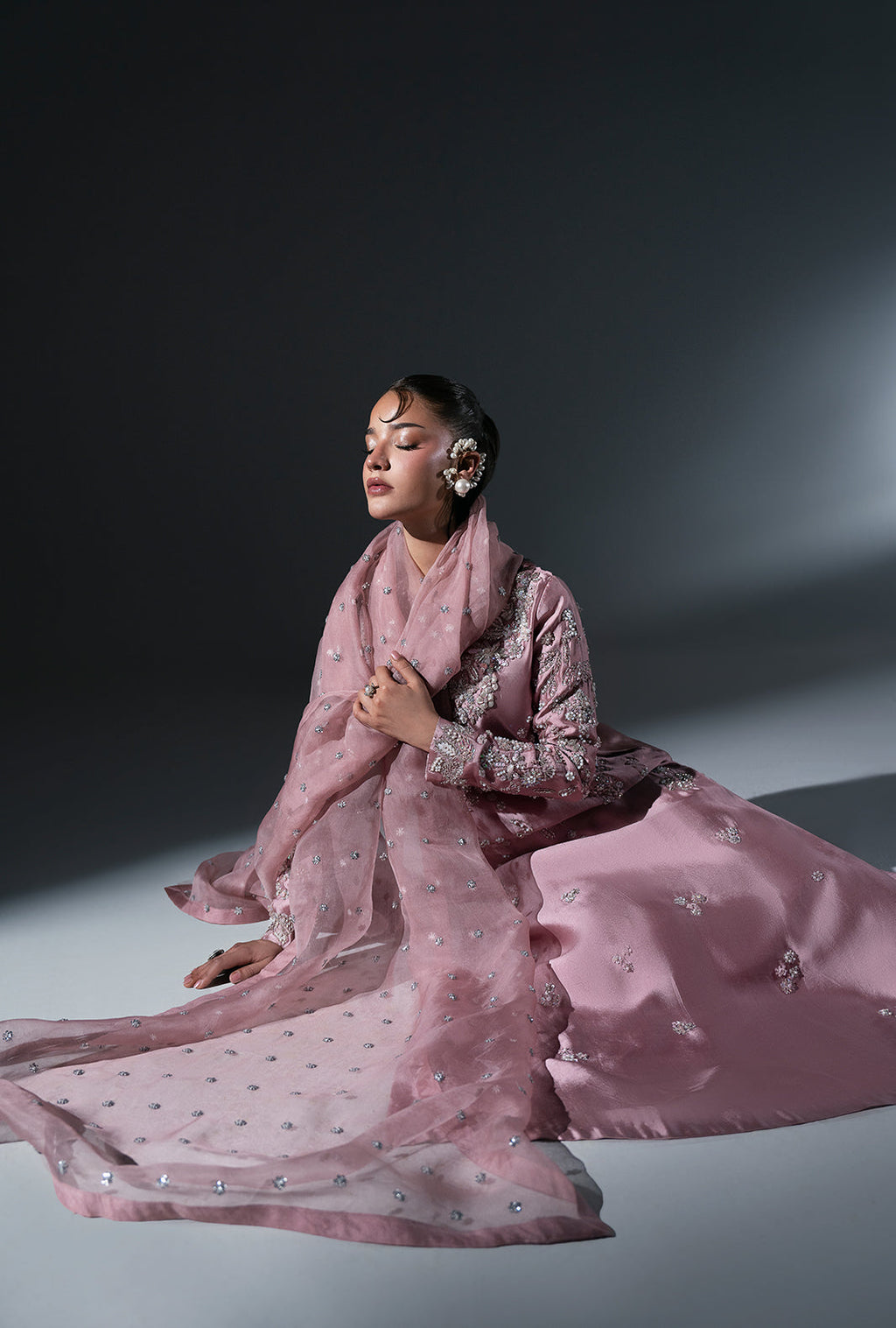 Dusty Rose Organza Pakistani Formal Dresses - AJR Couture - 11