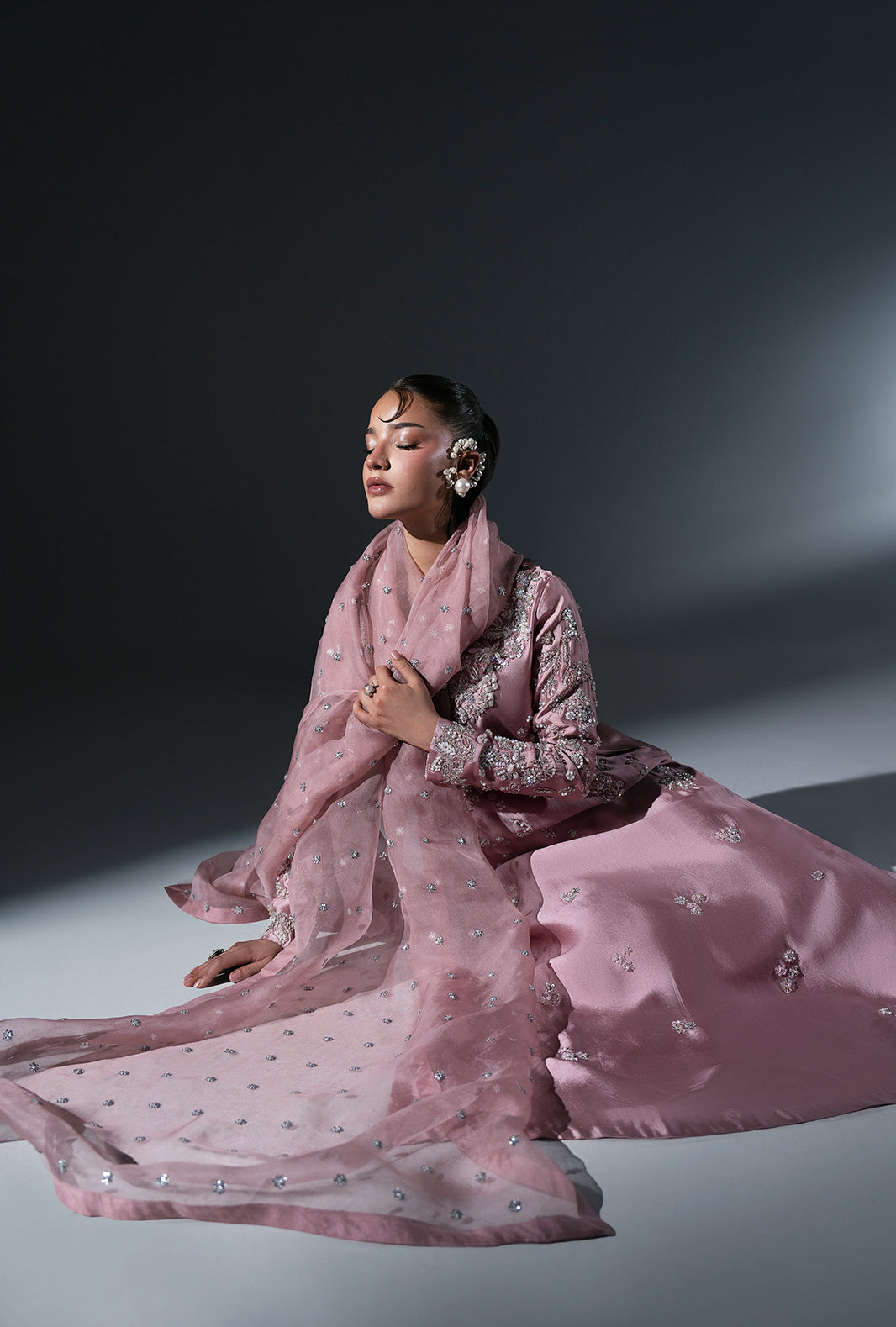 Dusty Rose Organza Pakistani Formal Dresses - AJR Couture - 11