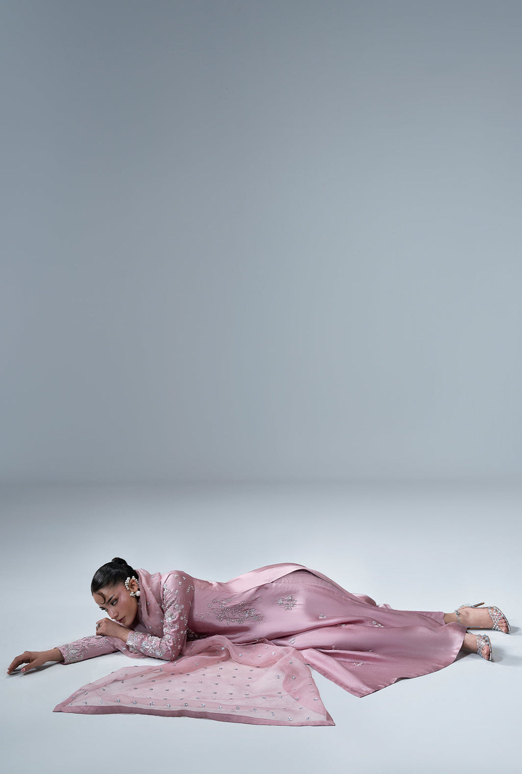 Dusty Rose Organza Pakistani Formal Dresses - AJR Couture - 13