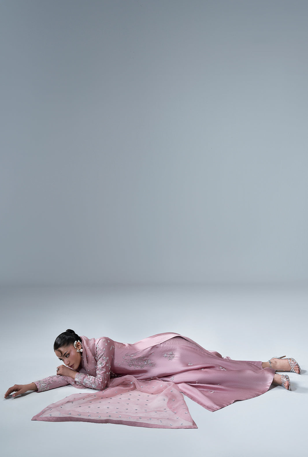 Dusty Rose Organza Pakistani Formal Dresses - AJR Couture - 13