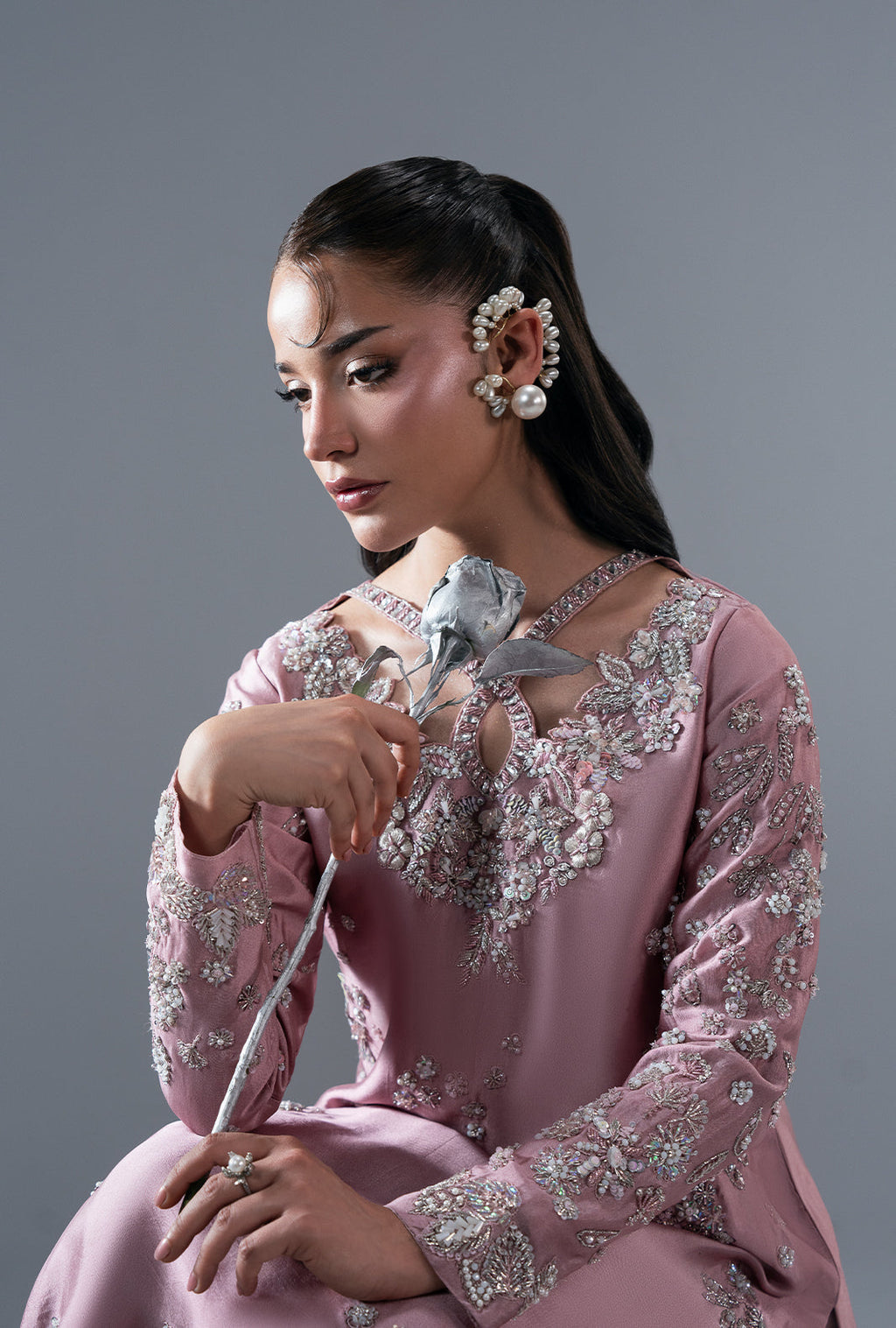 Dusty Rose Organza Pakistani Formal Dresses - AJR Couture - 6