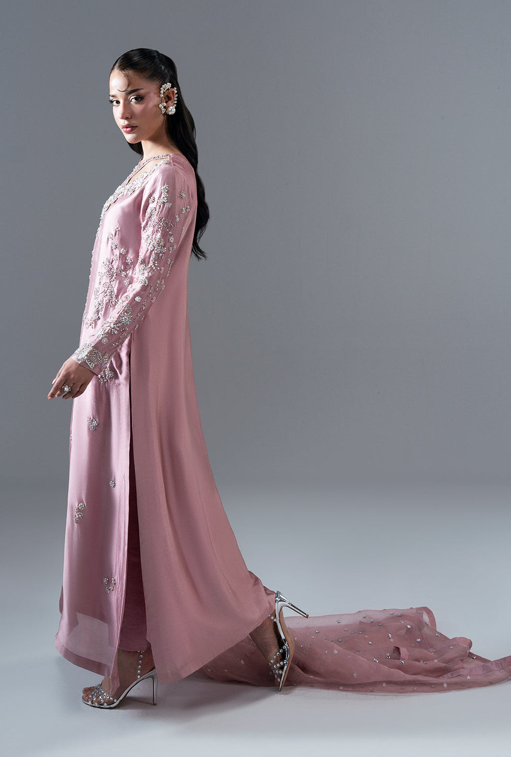 Dusty Rose Organza Pakistani Formal Dresses - AJR Couture - 2