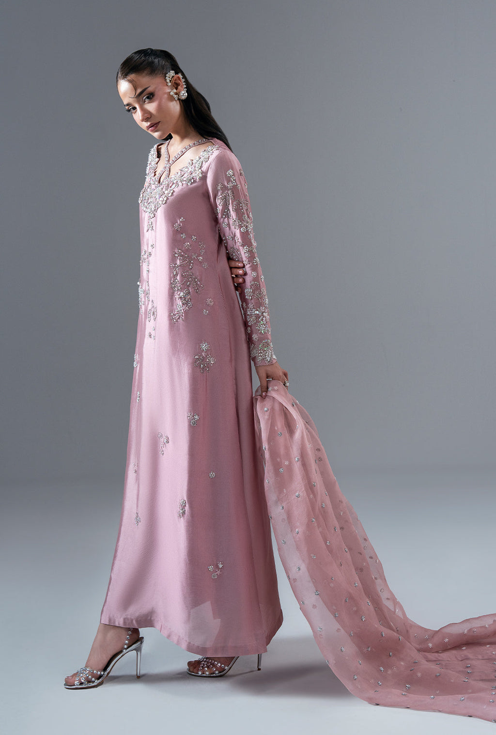 Dusty Rose Organza Pakistani Formal Dresses - AJR Couture - 3
