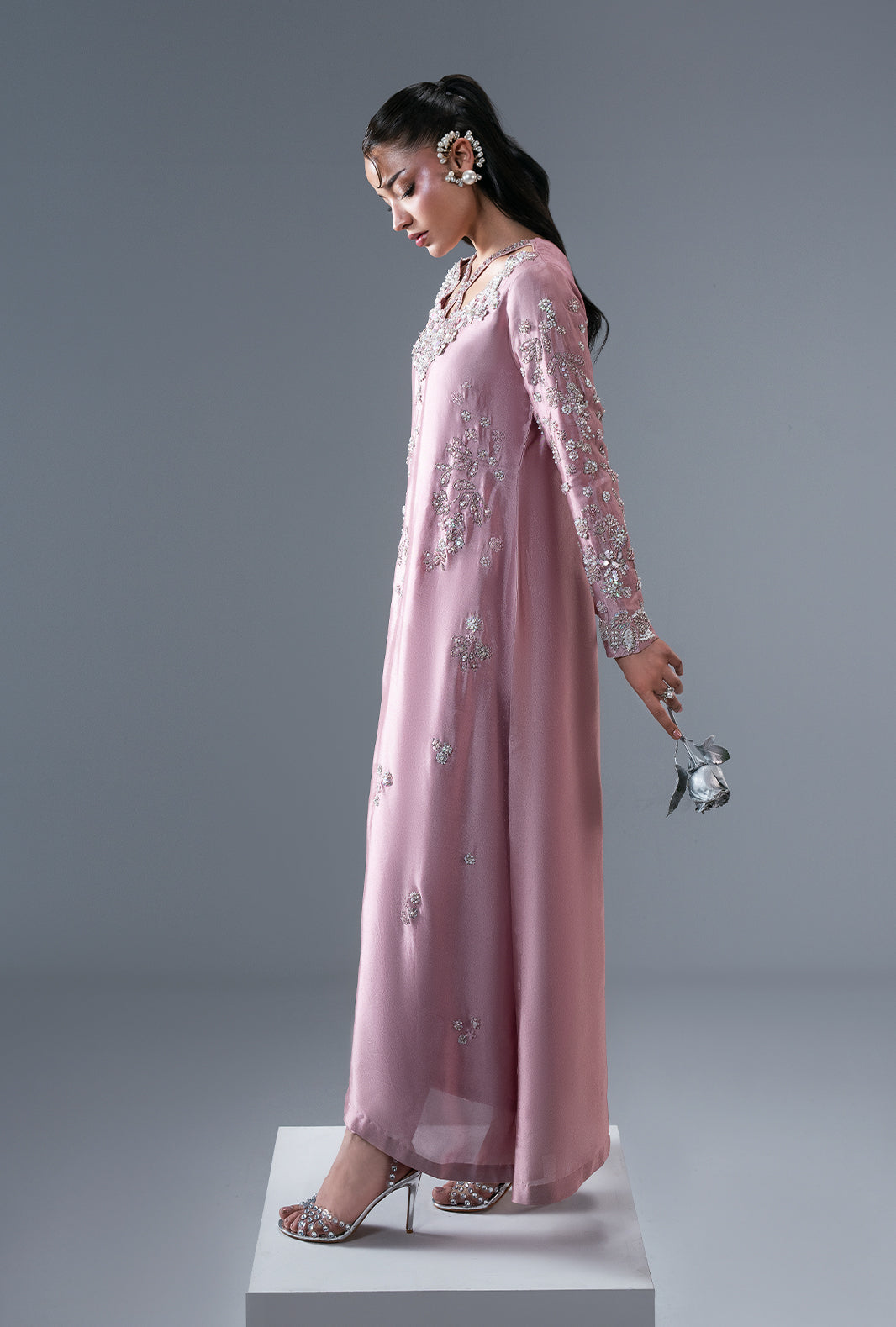 Dusty Rose Organza Pakistani Formal Dresses - AJR Couture - 5
