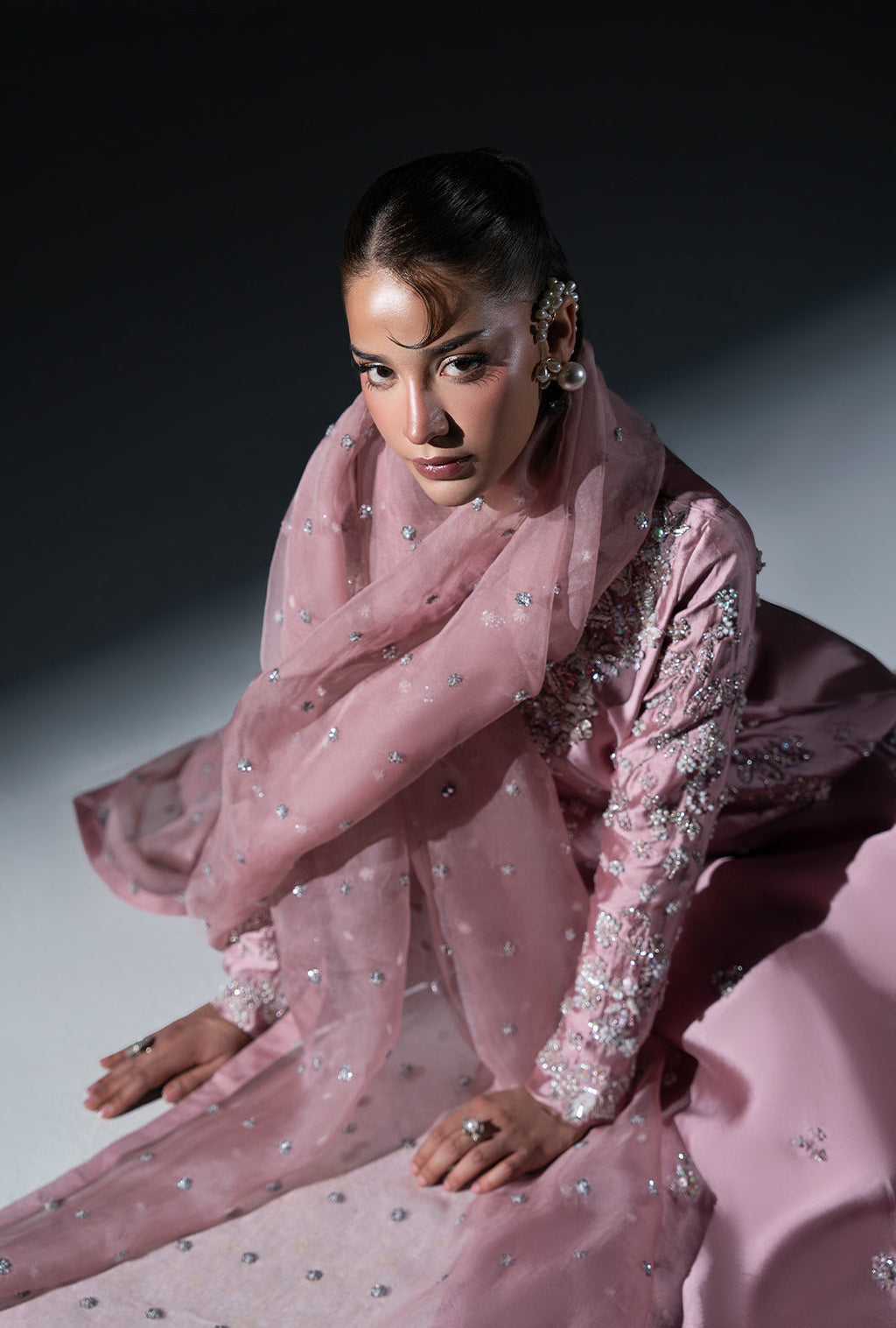 Dusty Rose Organza Pakistani Formal Dresses - AJR Couture - 8