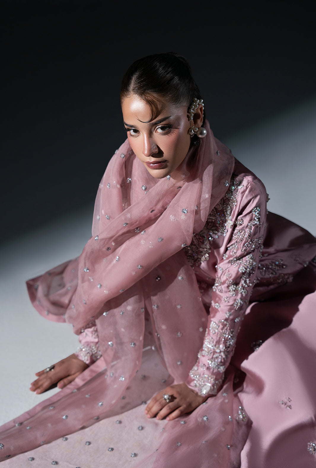 Dusty Rose Organza Pakistani Formal Dresses - AJR Couture - 8