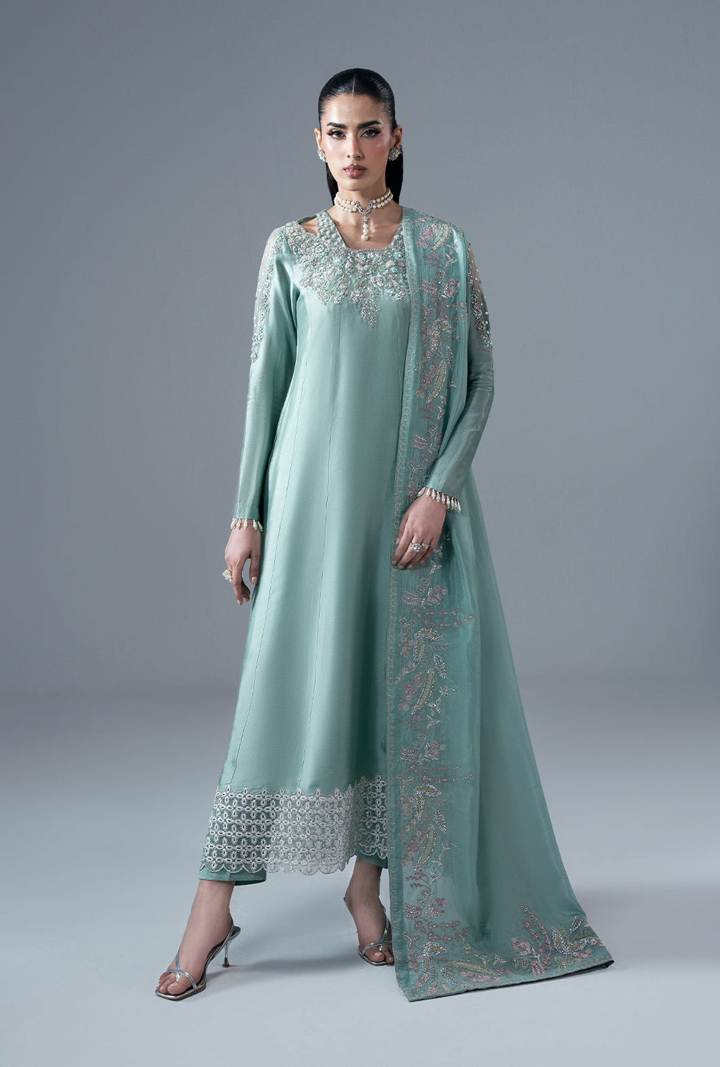 Marine Muse Silk Pakistani Formal Dresses - AJR Couture - 1