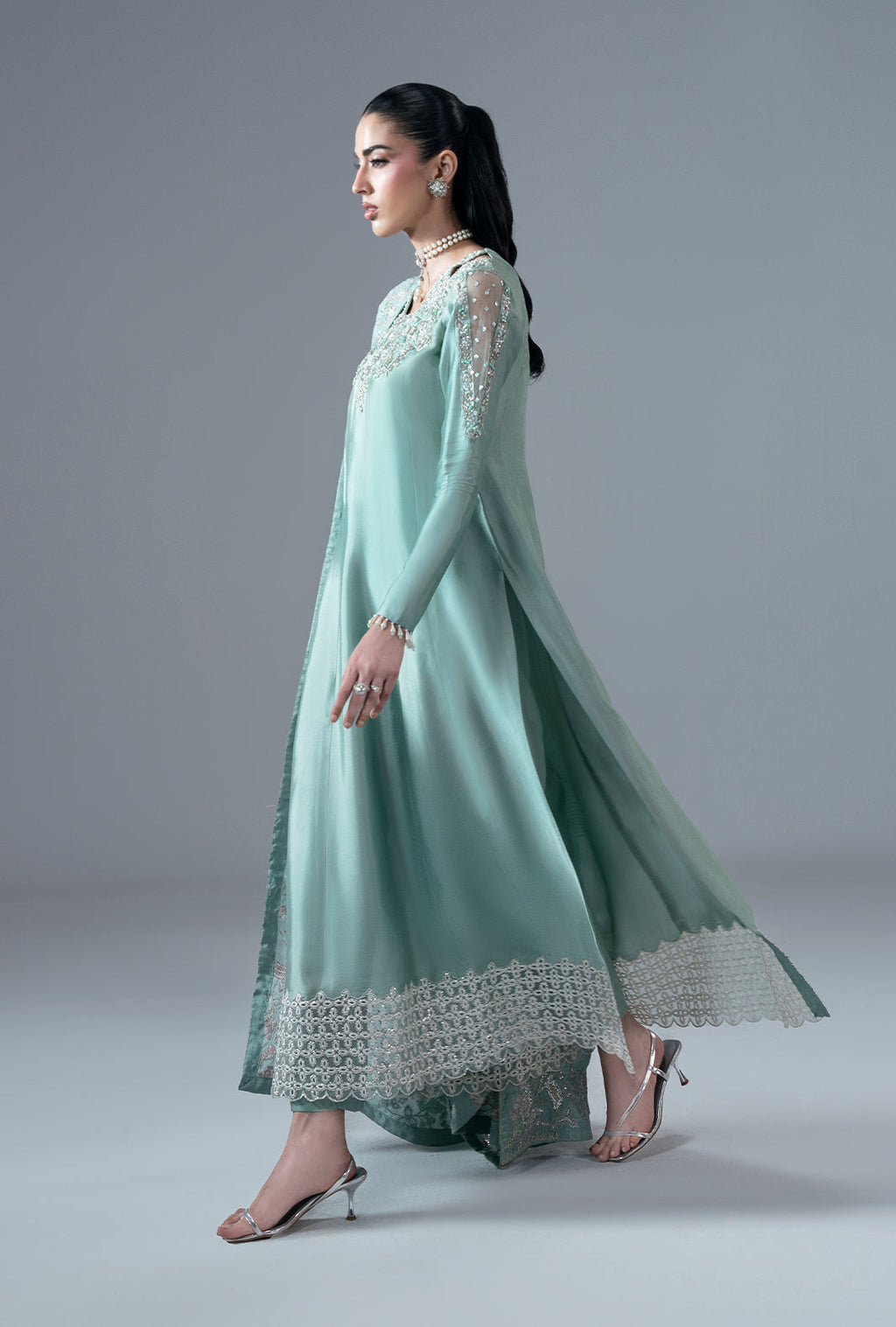 Marine Muse Silk Pakistani Formal Dresses - AJR Couture - 2
