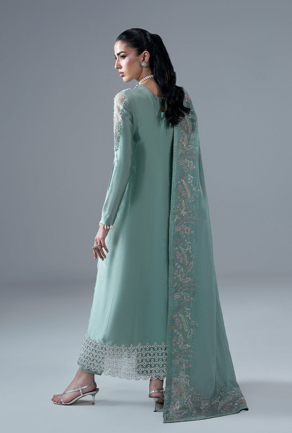 Marine Muse Silk Pakistani Formal Dresses - AJR Couture - 4