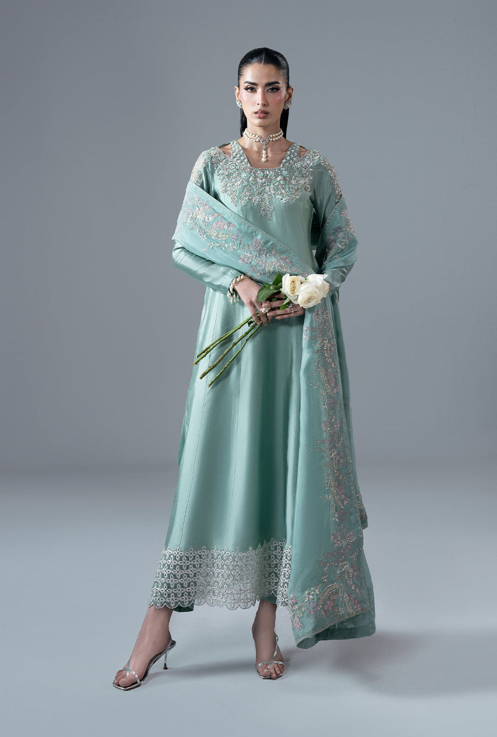 Marine Muse Silk Pakistani Formal Dresses - AJR Couture - 3