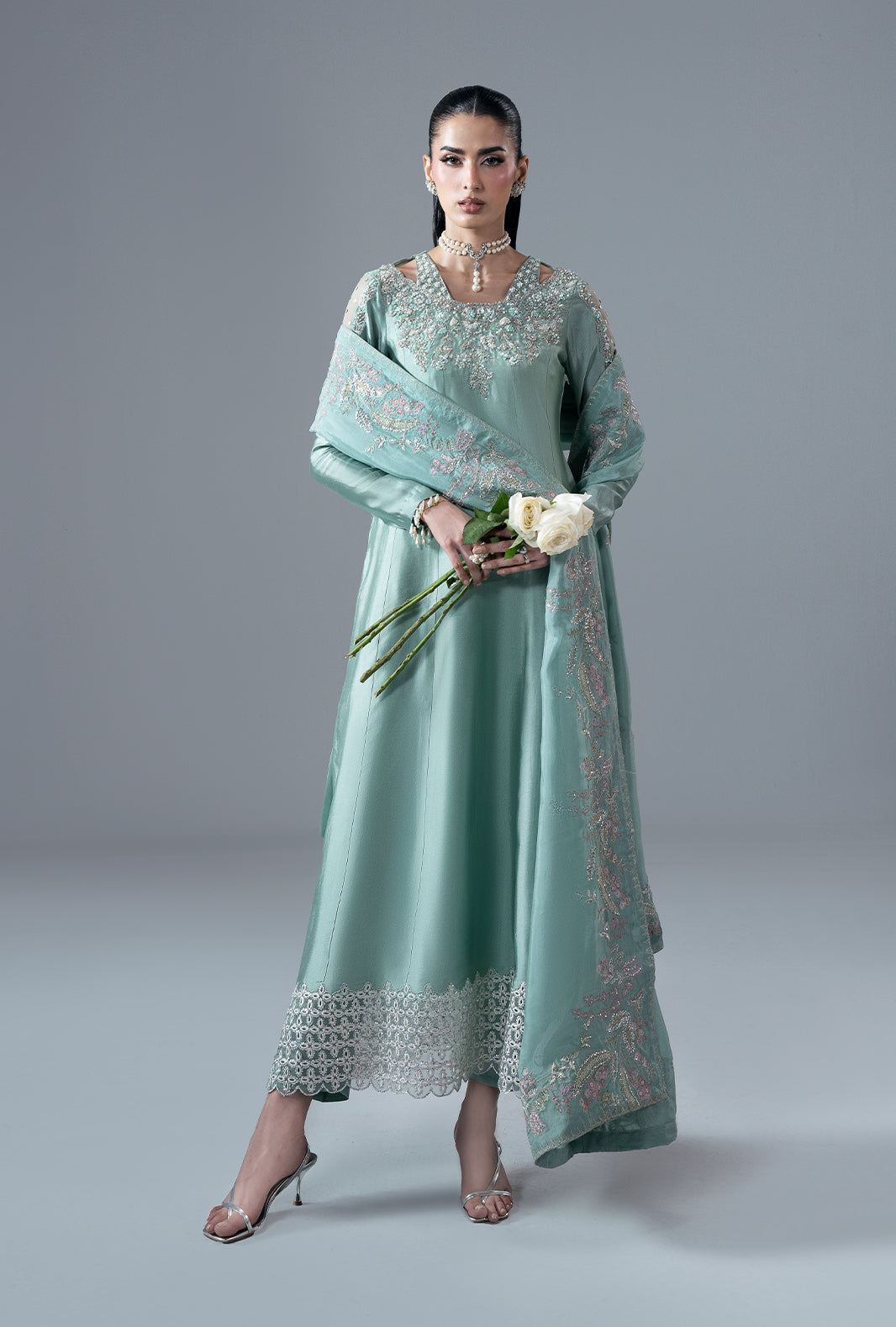 Marine Muse Silk Pakistani Formal Dresses - AJR Couture - 3