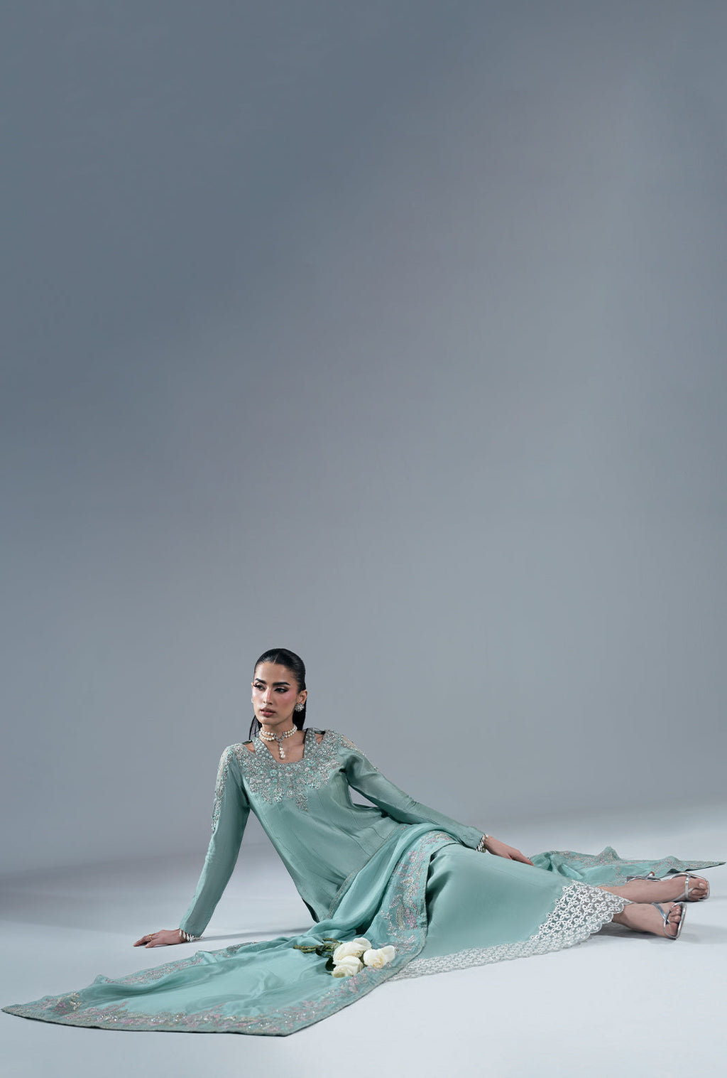 Marine Muse Silk Pakistani Formal Dresses - AJR Couture - 9