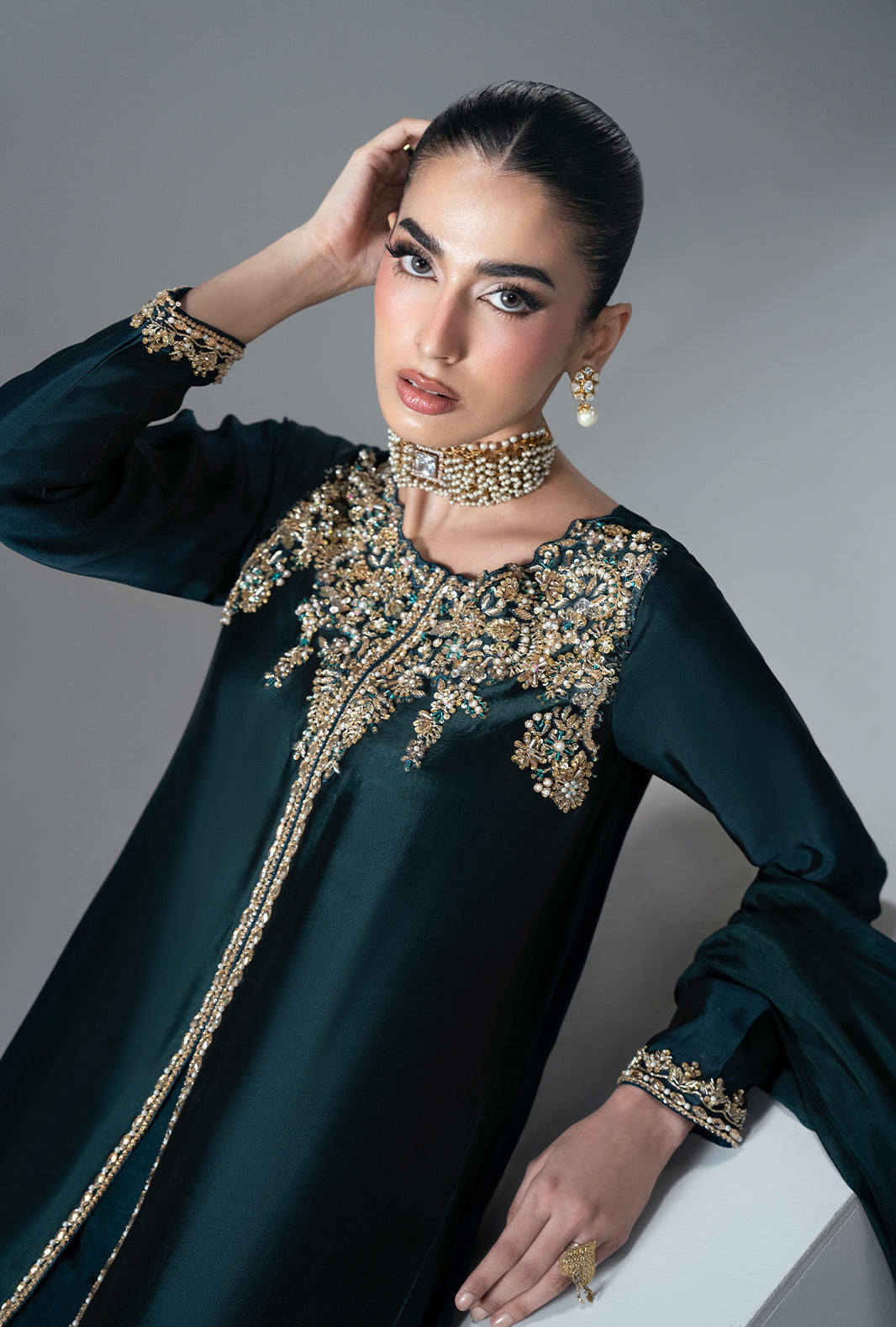 Jade Mirage Silk Pakistani Formal Dresses - AJR Couture - 4