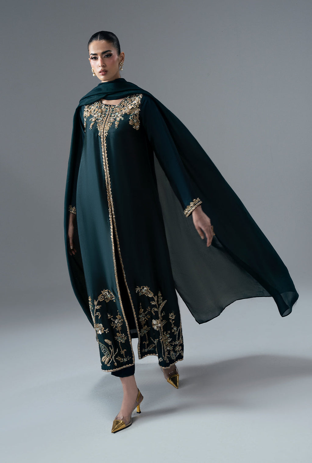 Jade Mirage Silk Pakistani Formal Dresses - AJR Couture - 2