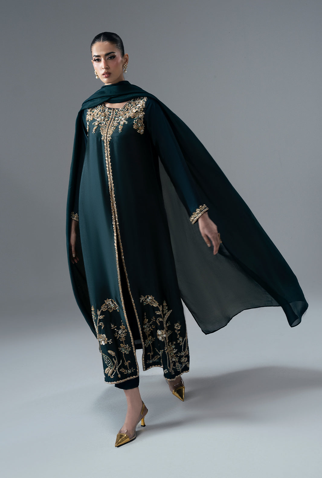 Jade Mirage Silk Pakistani Formal Dresses - AJR Couture - 2