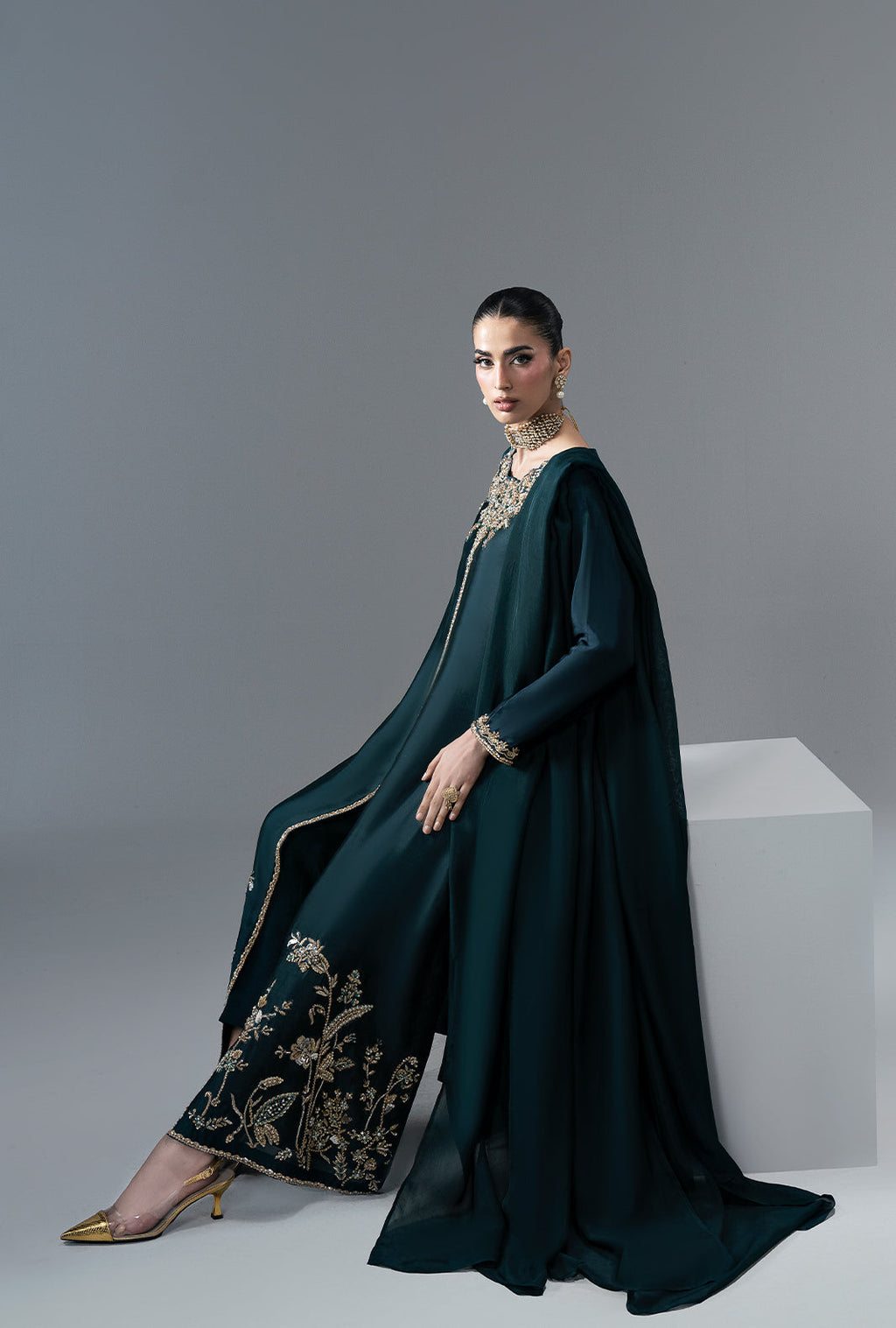 Jade Mirage Silk Pakistani Formal Dresses - AJR Couture - 7